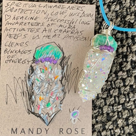 Raw Emerald, Angel Aura, Amethyst Bead Necklace - Picture 5 of 16